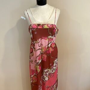 Vintage 1960’s Emilio Pucci Pink And Brown Floral Maxi Night Gown Sz M